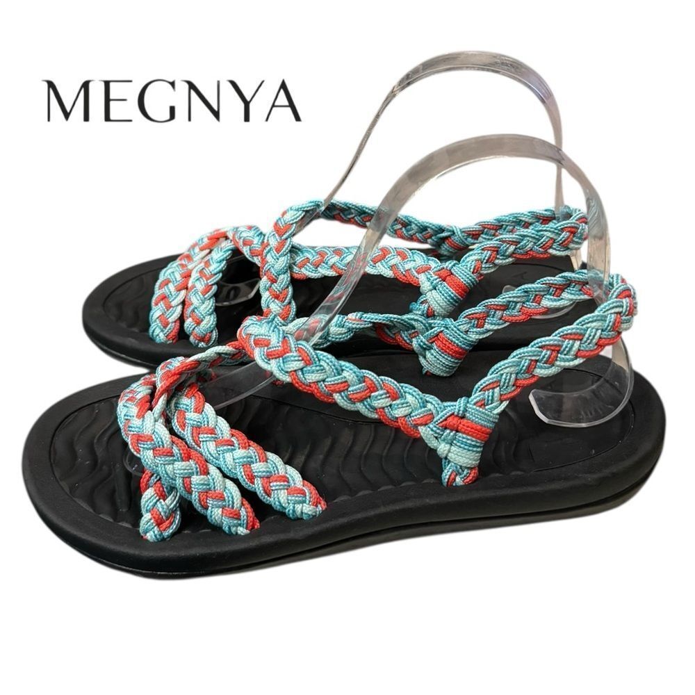 New Megnya Blue and Coral Braided Summer Sandals 39 8